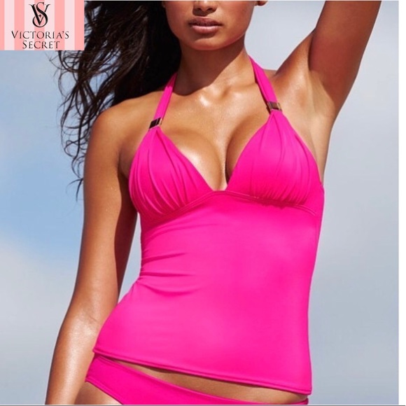 Victoria's Secret | Swim | Victorias Secret Hot Neon Pink Halter Tankini  Top Sz L | Poshmark